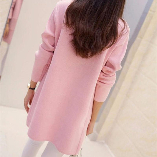 Women Solid Color Spring/Autumn Long Cardigan Loose Medium Korean Slim Knit Jacket Loose Sweater Shawl