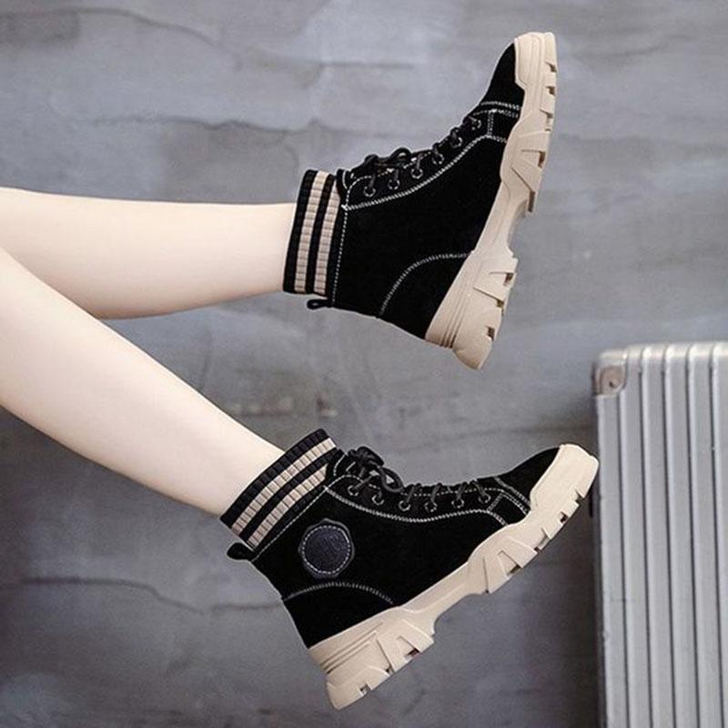 British Style Martin Boots Women Autumnwinter All-match Casual High-top Snow Boots Thick-soled Plus Velvet Socks Ankle Boots Non-slip Working Boots