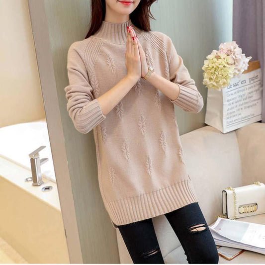 Autumn and Winter Sweater Mid-length Loose Padded Bottoming Shirt Half High Neck Large Size Fashionable Women's Jacket