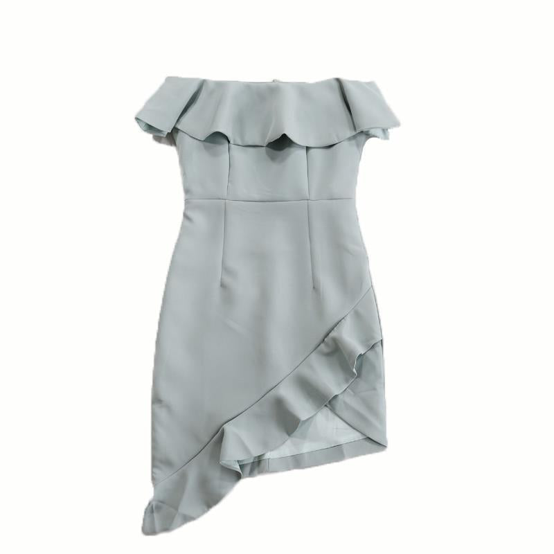 Strapless Women Short Dress 2020 Solid Summer Slash Neck Vestido Korean Ruffles Package Hip Dress
