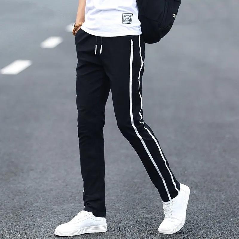 Spring Summer Casual Pants Men's Loose Youth Sports Pants All-match Trousers Solid Color Stripes Pencil Pants