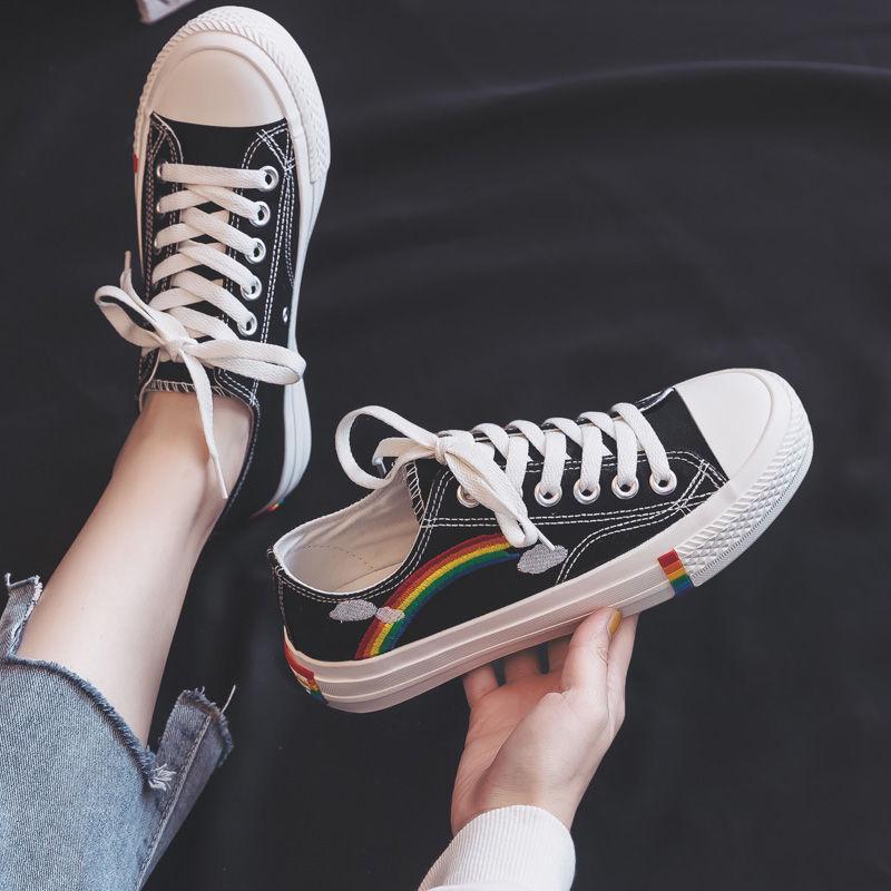 Women's Fashion Vulcanized Shoes Woman Sneakers New Rainbow Retro Canvas Shoes Flat Fashion Comfortable High Shoes Women