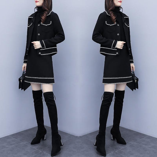 Spring and Autumn Suit Lapel Fashion Jacket Off Shoulder Color Matching Sexy Sweater Double-breasted Button Long-sleeved Top