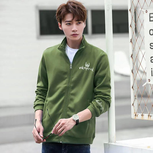 Autumn Jacket Men's Trend Student Print Casual Jacket Thin Jacket Drawstring Stand-up Collar Cardigan