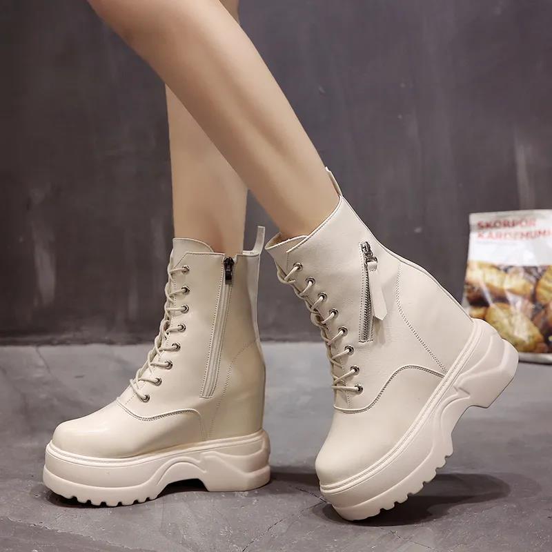 Women's Boots Children's Autumn and Winter Martin Boots British Style Short Boots Plus Velvet Thick-soled Inner Heightening Women's Shoes