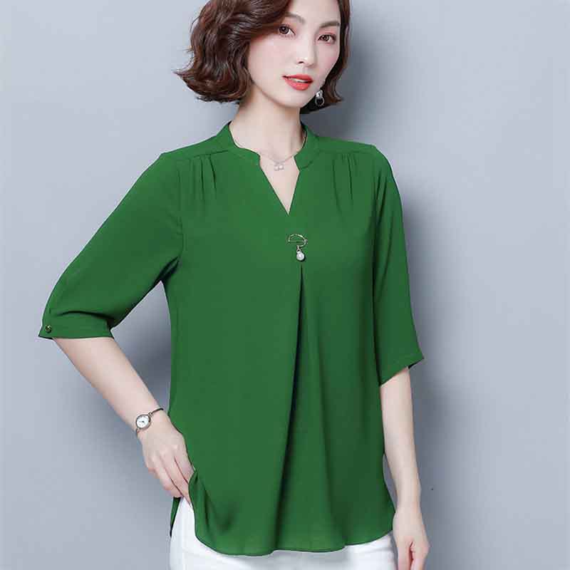 Chiffon Top Women's Mid-sleeve Mother's Summer Dress Fashionable Western Style Loose Plus Size Shirt
