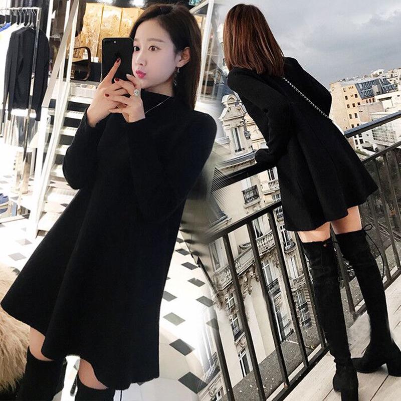 Hepburn little black dress autumn and winter loose thin doll skirt long sleeves long sweater skirt