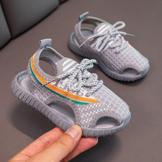 Summer Sandals Baby Boys Baotou Solid-soled Anti-kick Shoes Girls Jelly-soled Breathable Flying Woven Toddler Shoes