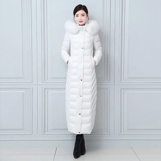 Down Cotton Jacket Winter Fashion Shiny Hooded Jacket Thicken Warm Long Over-the-knee Cotton Jacket Women