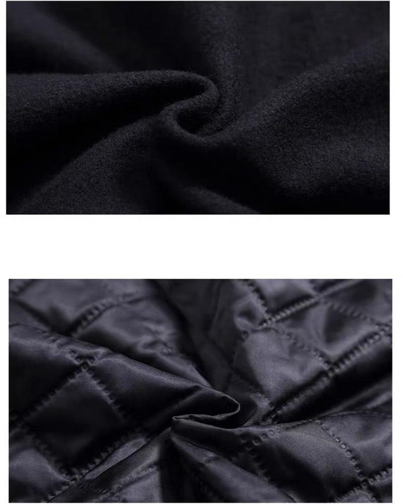 Woolen Coat Women Mid-length Winter Korean Thick Cotton Hepburn Style Black Woolen Coat Temperament