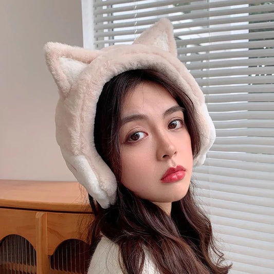 Women's Winter Cat Claw Ears Earmuffs Cute Cartoon Warm Earflaps Wide-brimmed Ear Protection Earwarmers No Shedding Cat Head Band Cover Ear Pad