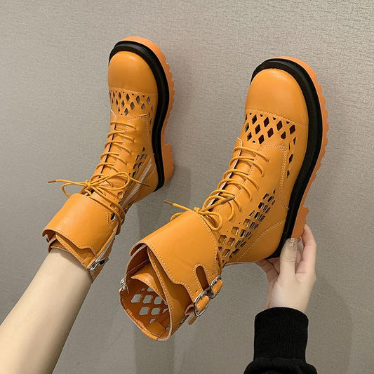 Chimney Boots Candy Color Women's Shoes Hollow Hole Cool Boots Motorcycle Boots Martin Boots Thick Bottom
