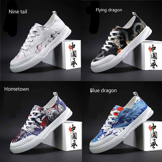 Chinese style canvas shoes for men Board shoes Men's trendy graffiti personality casual shoes