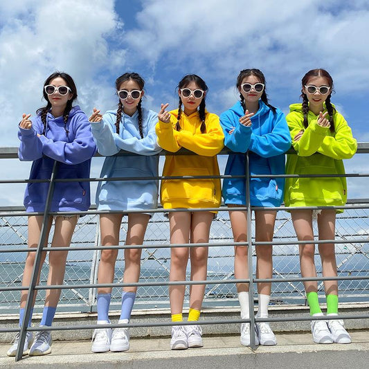 Plus Size Hoodie Candy Color Sisters Couple Loose Hooded Solid Color Sweater Class Clothes Girlfriends Jacket Long Sleeve Pockets Pullover Sweatshirt