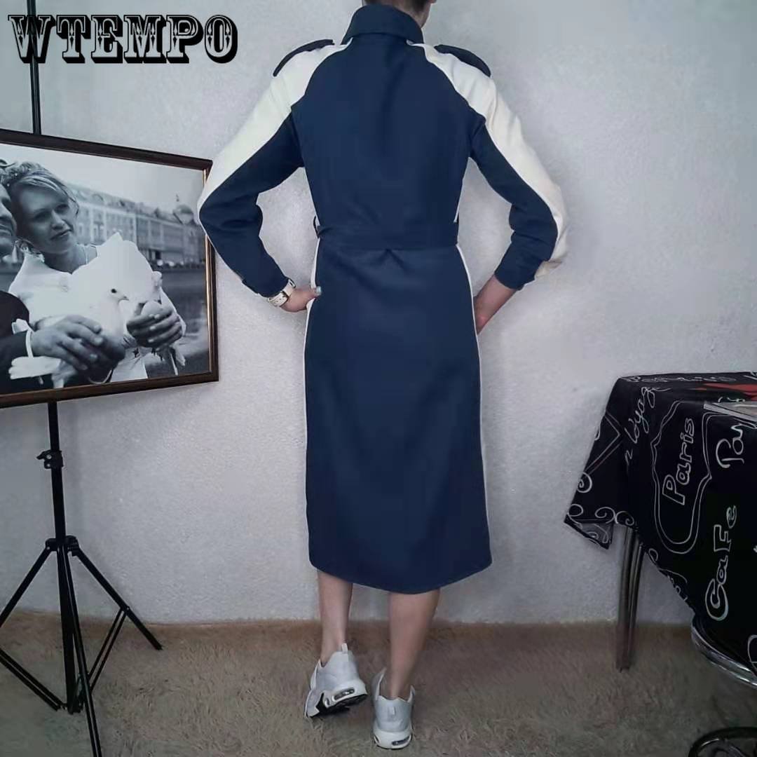 Women Stitching Colours Shirt Dresses Retro Turn-down Collar Single-breasted Maxi Dress Office Lady Elegant Long Dress Vestidos