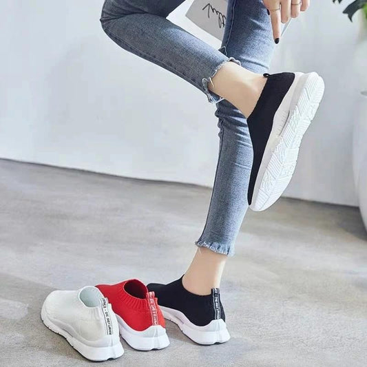A Pedal Casual Women's Shoes Lazy Shoes Flying Woven Socks Shoes, Breathable Sneakers Women's Mother Shoes Breathable Net Shoes Coconut Shoes