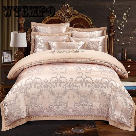 4pcs Home Textile Wedding Jacquard Silk Bedding Set Luxury Satin Quilt/Duvet Cover Queen/king Size Bedclothes