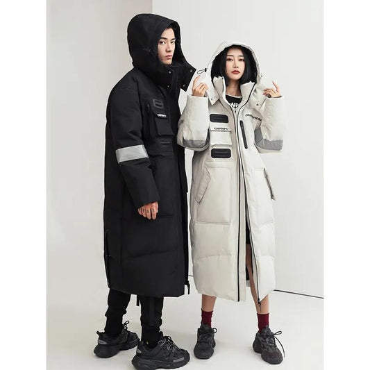 Over-the-knee Long Down Jacket Winter Men's and Women's Mid-length Tooling Thickened Korean Version Couple Decoration Body Coat Slim Coat
