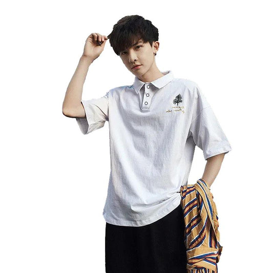 Men's Shirt Summer Short-sleeved T-shirt Male Students All-match Trend Lapel Loose Top