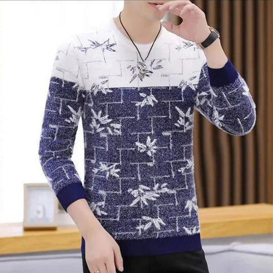 Autumn and Winter Men's Sweater Round Neck Padded Sweater Color-blocking Long-sleeved Jacket