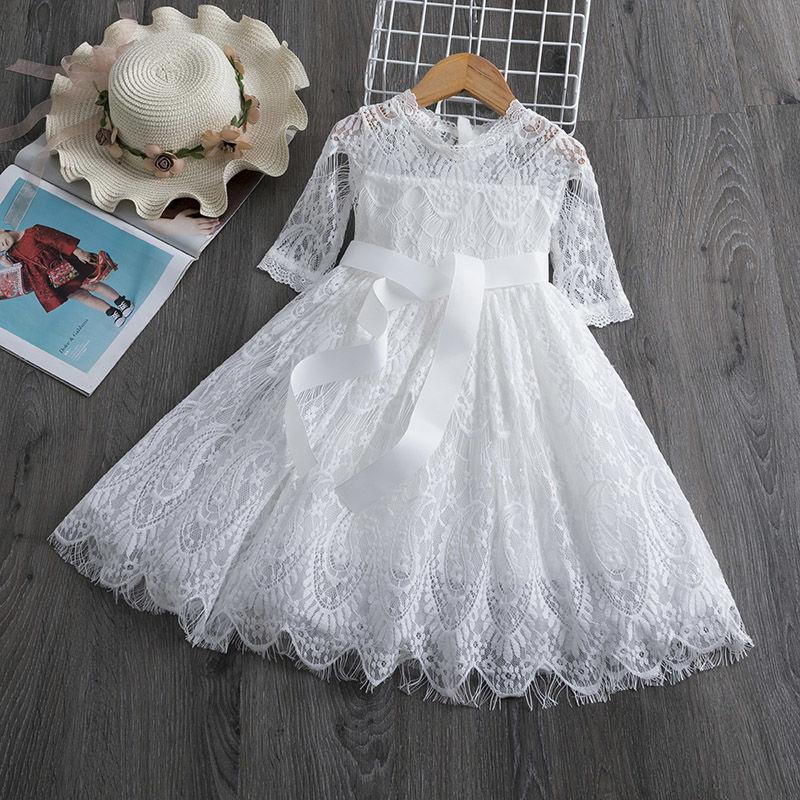 Kids Dresses for Girls Spring Clothes Half-sleeve Lace Party Costume Red Children Elegant Prom Frocks 3-8Y Girls Casual Wear