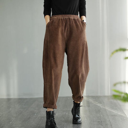 Casual Corduroy Harem Pants, Women's Tapered Pants, Elastic Waist Corduroy Pants, Womens Oversized Trousers, Women's Baggy Pants