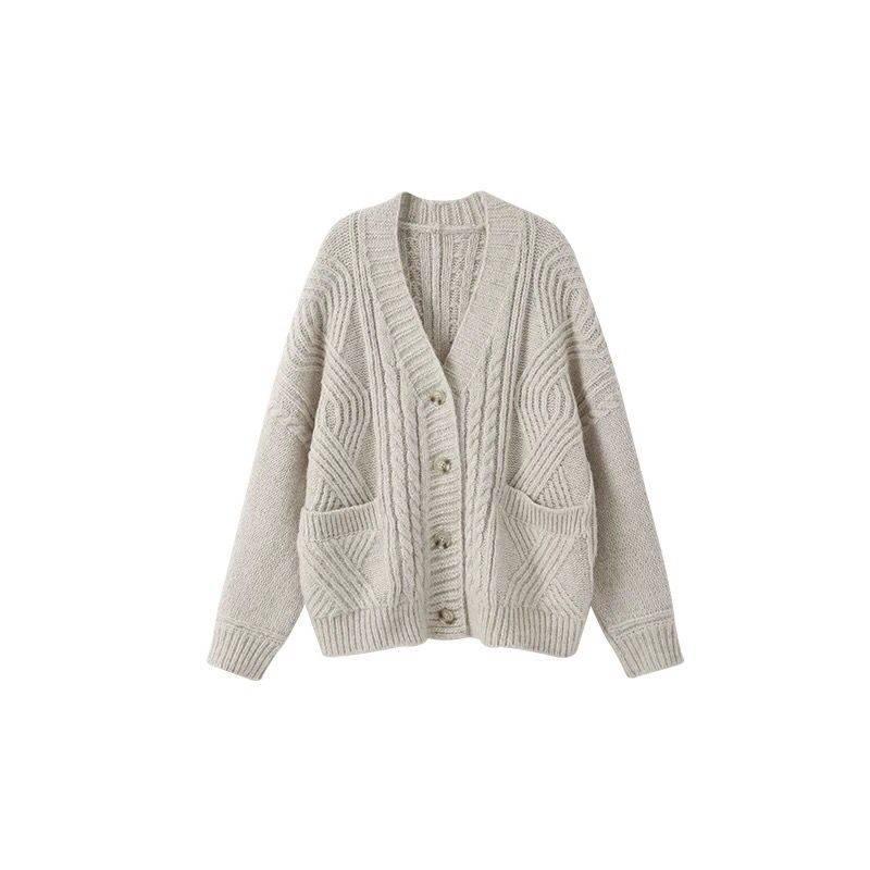 Autumn and winter new women's raglan sleeves classic twist sweater knit cardigan coat