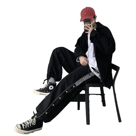 Button Design Pants Men's Spring and Summer Straight Wide-leg Pants Loose Wild Casual Pants Trousers Trend