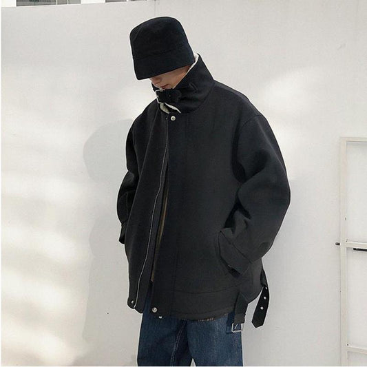 Winter Artificial Lamb Wool Cotton Clothing Men's Loose Plus Velvet Thick Solid Color Warm Jacket Men's Stand Collar Zipper Cotton Clothing