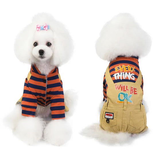 Puppy Dog Cat Clothes Winter Clothing Warm Four-legged Clothing Pet Autumn and Winter Thickening Cotton Coat Striped Overalls Jacket Pet Outwear