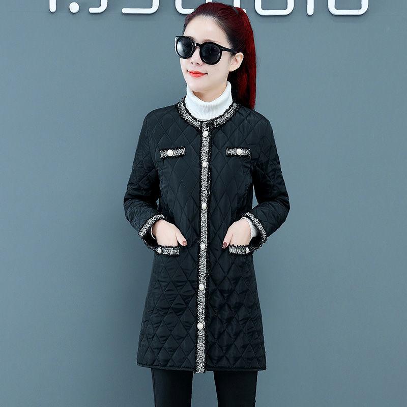 Women's Mid-length Loose Winter Cotton-padded Jacket Woven Diamond Grid Lightweight Down Thick Coat