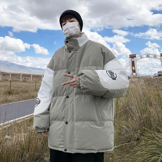 Color-blocking Down Padded Jacket Men's Large Size Loose Casual Bread Clothes Trendy Brand Winter Handsome Padded Jacket