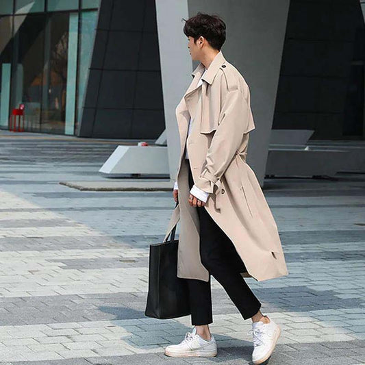 2021 New Mid-length Hong Kong Wind Over The Knee Coat British Autumn and Winter Coat