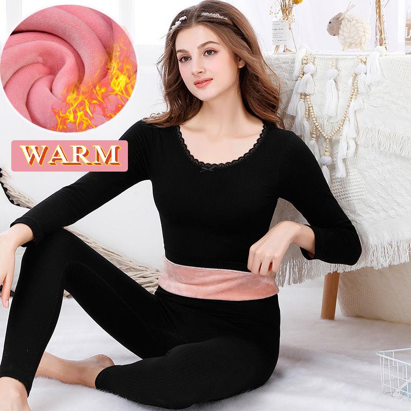 Winter Thermal Underwear Women Thickening and Velvet Tight-fitting Body Autumn Clothes Long-length Pants Suit Bottoming Cotton Sweater