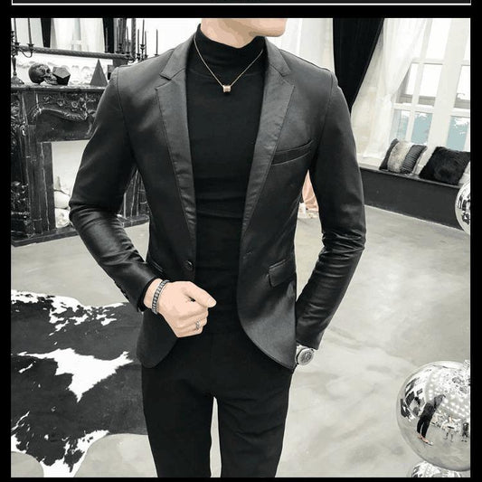 Fashionable Urban Men's Leather Jacket Autumn and Winter Fashion Trend Slim Plus Velvet Warm Sheepskin Jacket