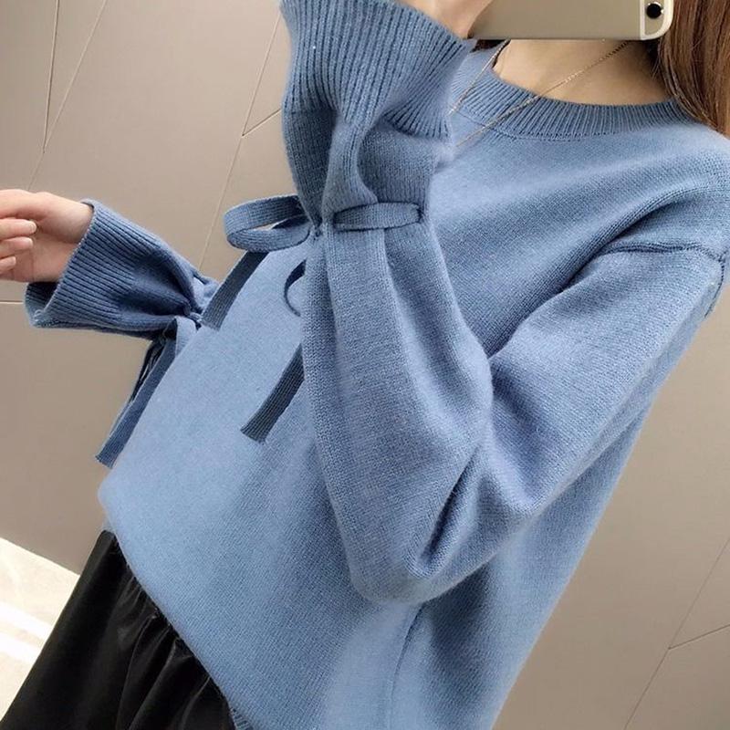 Trumpet Sleeve All-match Loose Top Small Fragrant Round Neck Long-sleeved Sweater