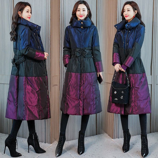 Women's Long Parka Jackets Slim Color Block Hooded Parka Coat Plus Size Thick Warm Winter Coat Outwear