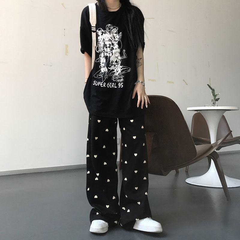 Loose Wide-leg Pants Women's Summer Slimming All-match Printed Casual Pants High-waist Straight-leg Pants Mopping Trousers