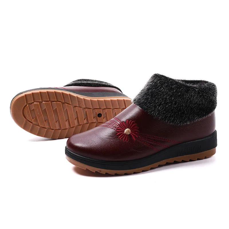 Plus Velvet Thick Warm Cotton Shoes In Winter Comfortable Soft Sole Women's Comfortable Flat Leather Shoes