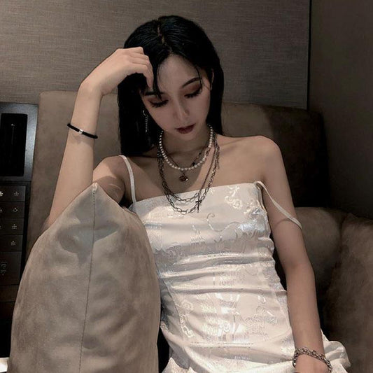 Female Summer Casual Elegant Short Suspender Club Dress Little Fresh White Graceful Party Dress