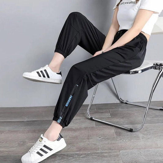 Ice Silk Quick-drying Sports Pants Women's Summer Loose and Thin Large Size Waisted Nine Points Casual Harem Pants