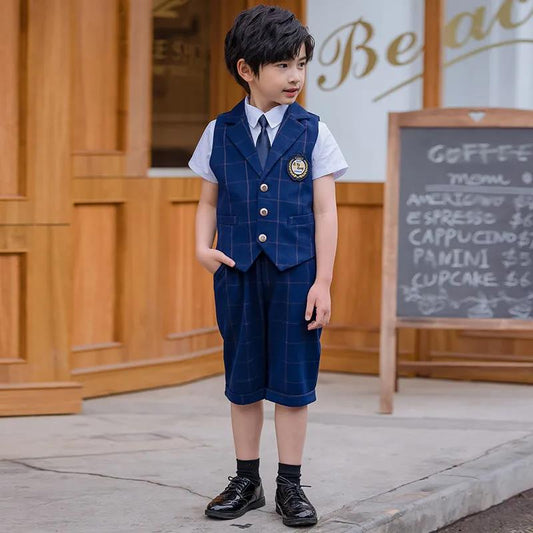 Kindergarten Uniforms Summer Clothes Boys and Girls Vest Suit British Style Elementary School Students Suit Class School Uniforms Chorus Costumes
