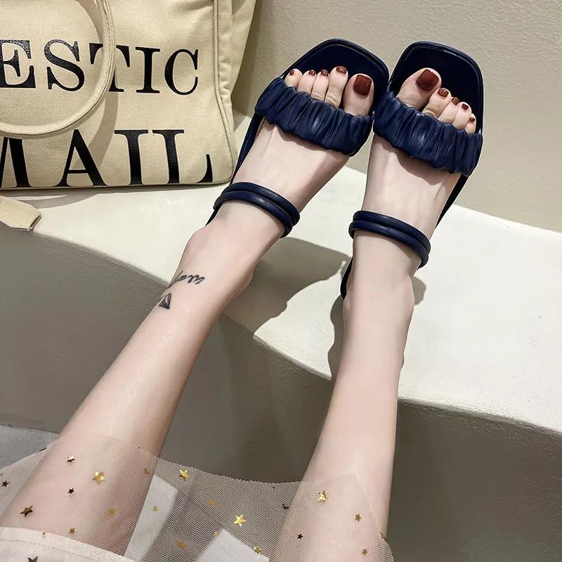 Women's Summer Sandals High Heels Solid Color All-match Non-slip Wear-resistant Shoes