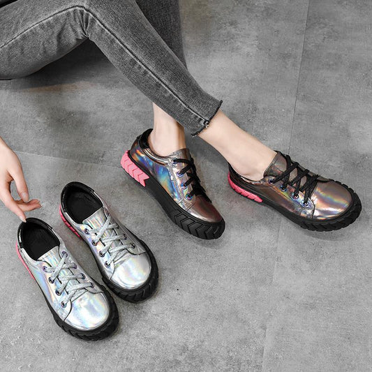 Muffin Thick Bottom Sports Casual Shoes Female Color Matching Harajuku Wild Laser Shoes Ins Tide Shoes