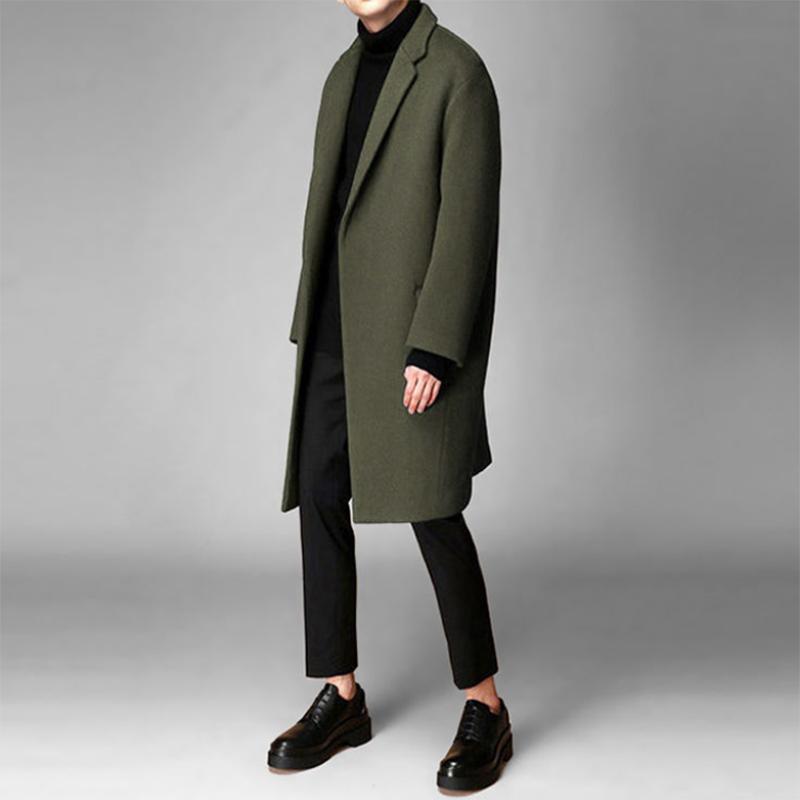 Woolen Coat Men's Windbreaker Winter Woolen Coat Men's Mid-length Loose Thick Cashmere Coat Embroidery