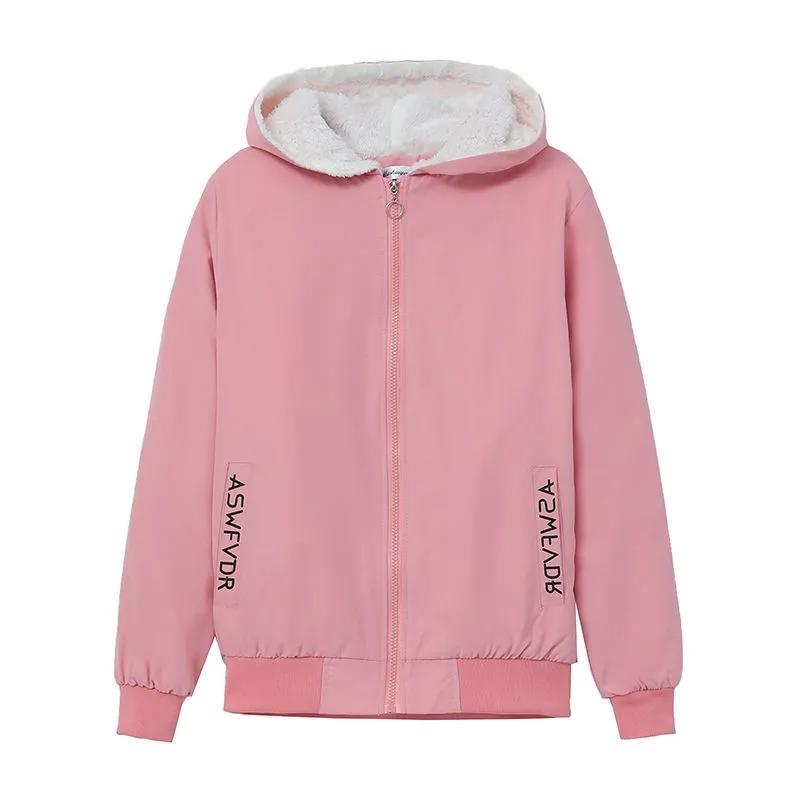 Fleece Thickened Hooded Jacket Autumn and Winter Warm Jacket Women Loose All-match Sports Jacket