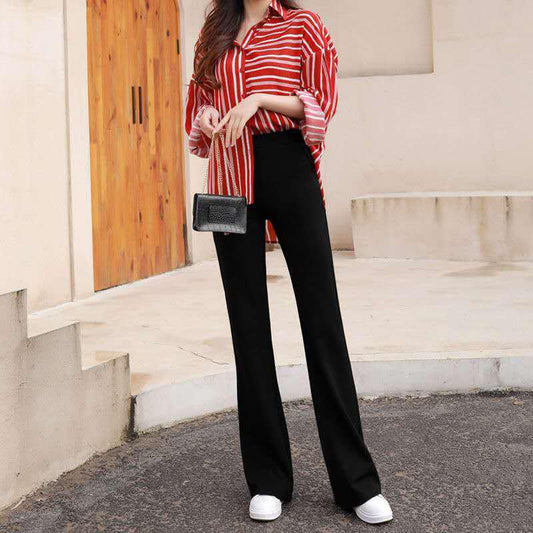 Black Wide-leg Pants Girls Flared Pants Spring and Summer Thin High-waisted Thin Straight Loose Casual Pants