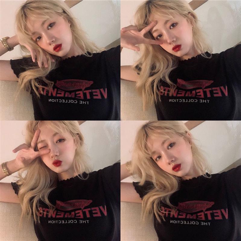 Summer Korean Girls Loose Letter-printed Short-sleeved T-shirt with Curls