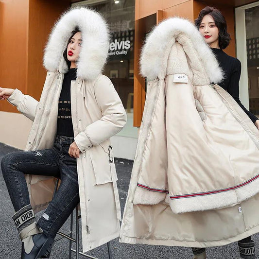 One-coat Three-wear Mid-length Cotton-padded Jacket with Detachable Liner Plus Velvet Padded Waist and Cold-proof Padded Jacket