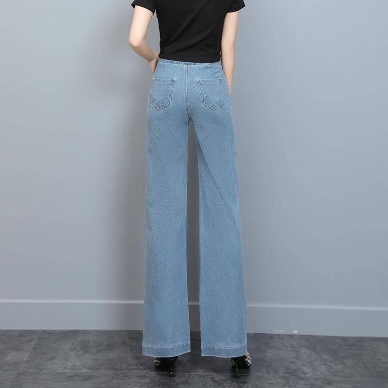 High Waist Jeans Woman Classic Denim Wide Leg Pants Plus Size Stretch Slim Fit Straight Flare Pants